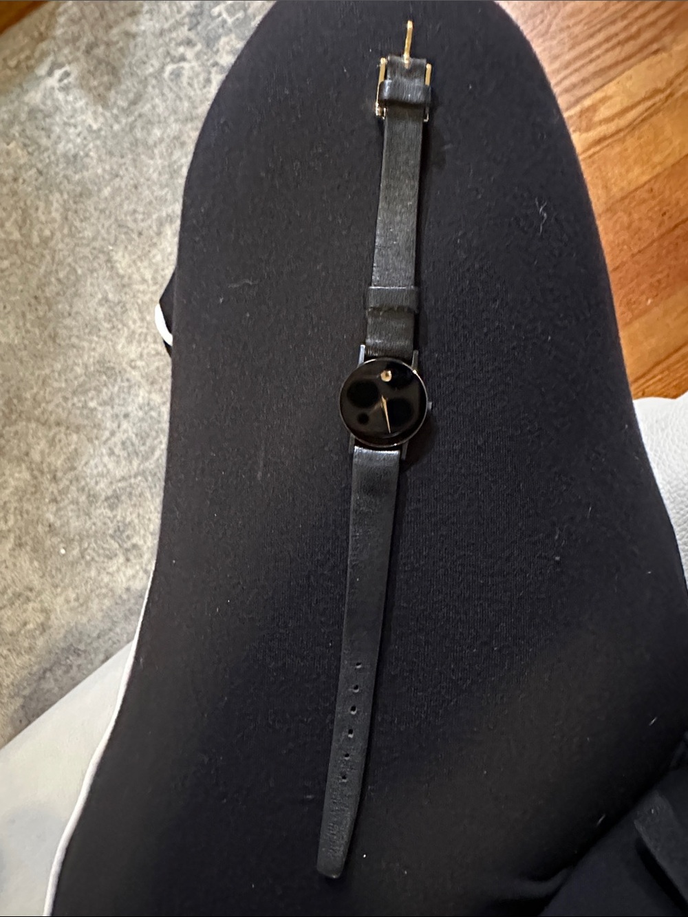 Movado ladies classic Minimalist Black Leather Strap Watch